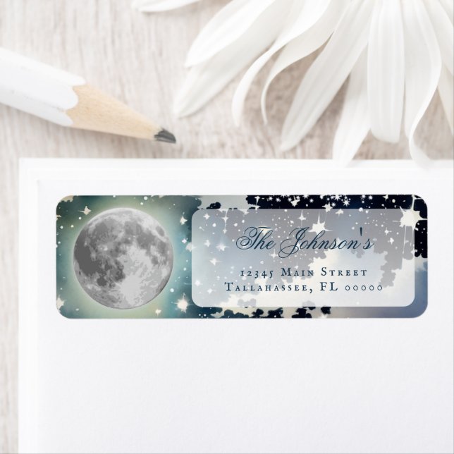Étiquette Lunar Night Sky Mariage Adresse (En situation)