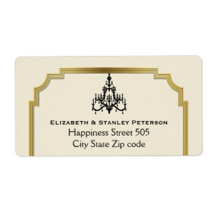Étiquette Lustre et bordure Art déco mariage beige