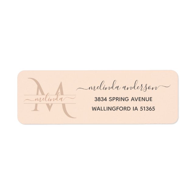 Étiquette Luxe Blush Pink Monogramme Nom personnalisé Adress (Devant)