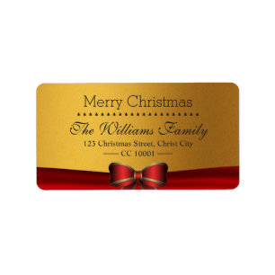 Étiquette Luxe Red Ribbon & Gold Parties scintillant Christm