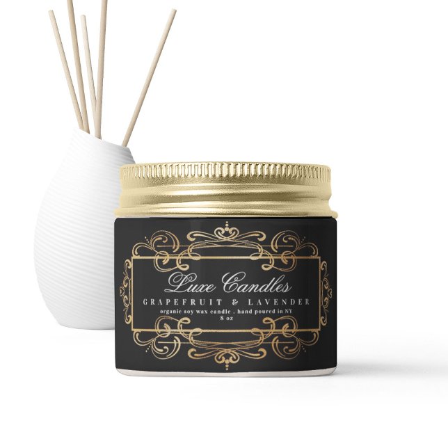 Étiquette Luxueux flûte d'huile d'or Élégant produit noir (Créateur téléchargé)