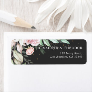 Étiquette Luxueux Mariage floral noir et rose