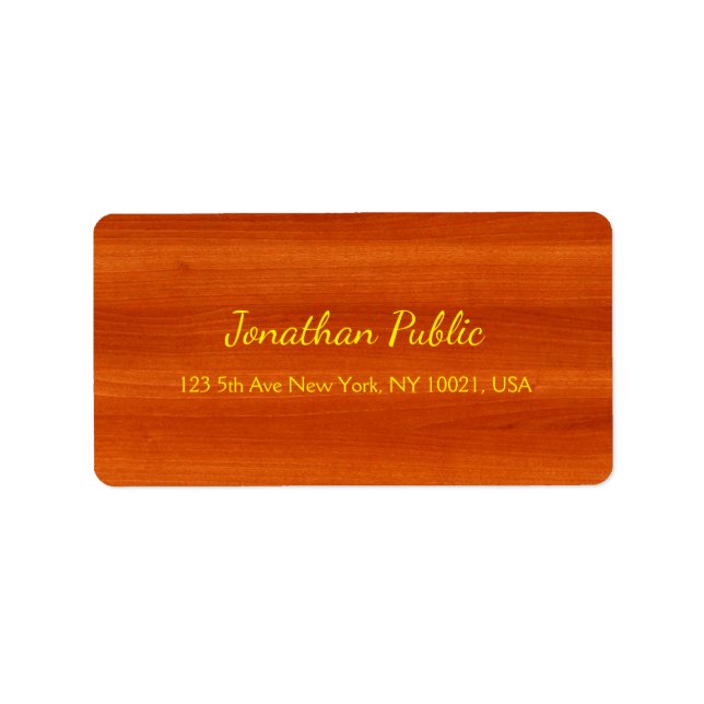 Étiquette Luxueux Walnut Wood Gold Script Adresse élégante (Devant)