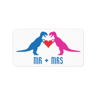 Étiquette M. +Mme - dinosaures d'amour
