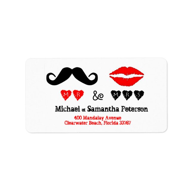 Étiquette M. & Mme Lips & Mustache Adresse du Mariage (Devant)