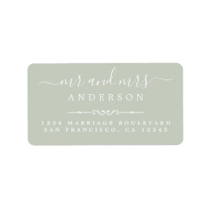 Étiquette M. Mme Script Pastel Green Mariage Adresse de reto