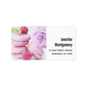 Étiquette Macarons framboises roses Pâtisserie française Pho