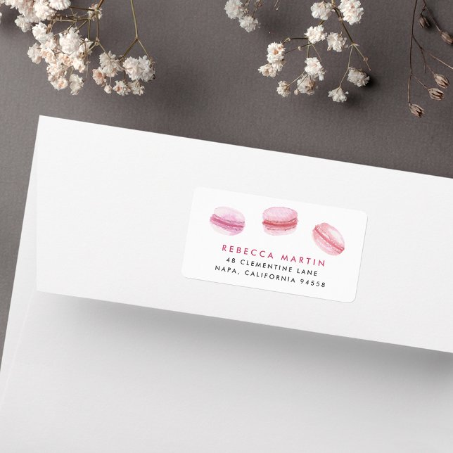 Étiquette Macarons français rose pâle Adresse de retour (Créateur téléchargé)
