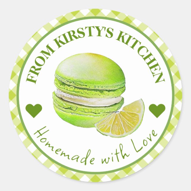 Étiquette Macaroon Gingham Lime Faite Maison Aquar (Devant)