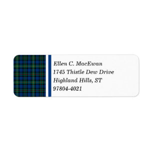 Étiquette MacEwan Clan Royal Blue et Green Scottish Tartan