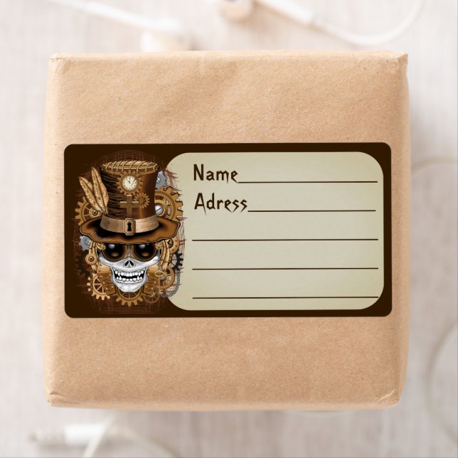 Étiquette Machine rétro Voodoo à vapeur crâne (En situation)