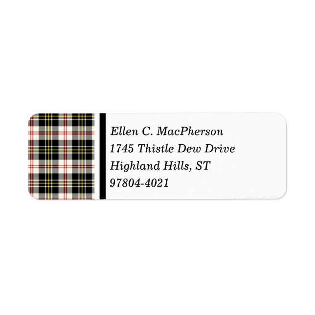 Étiquette MacPherson Clan Tartan écossais noir et blanc (Devant)
