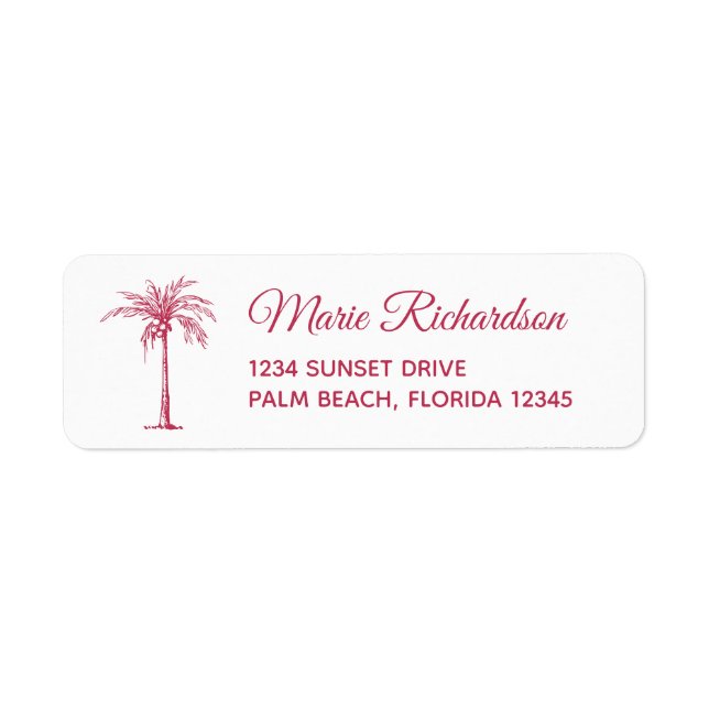 Étiquette Magenta Palm Beach Wedding Adresse de retour Label (Devant)