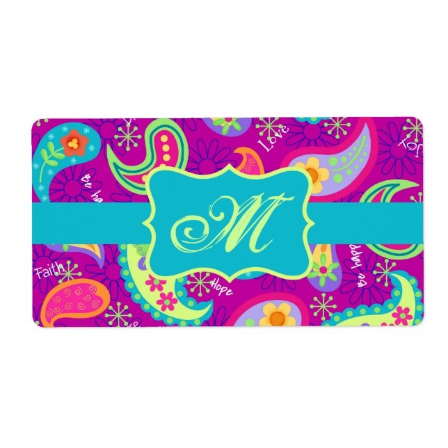 Étiquette Magenta Purple Turquoise moderne Motif Paisley (Devant)