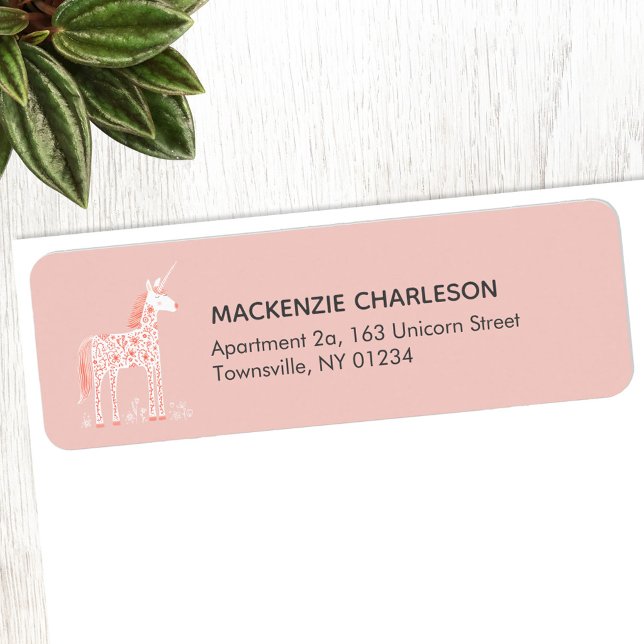 Étiquette Magique Unicorn rose Adresse de retour personnalis (Magical Unicorn pretty pink personalized return address labels)