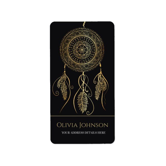 Étiquette Magnifique Black Gold Dream Catcher Mandala (Devant)