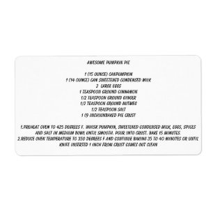 Étiquette Magnifique Citrouille Pie REcipe