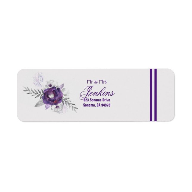 Étiquette Magnifique Gris Violet Floral Retour Adresse Étiqu (Devant)