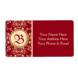 Étiquette Magnifique Monogramme rouge carmin en or médiéval 