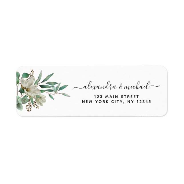 Étiquette Magnolia Eucalyptus Aquarelle Mariage élégant (Devant)