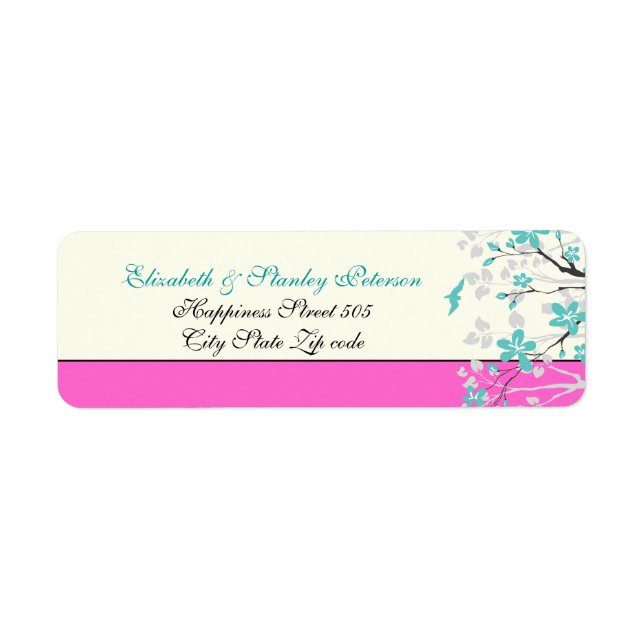 Étiquette Magnolia fleurs turquoise, mariage rose chaud étiq (Devant)