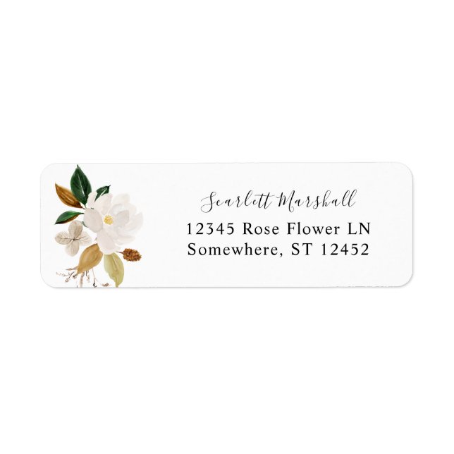 Étiquette Magnolia White Floral Adresse de retour Label 2 (Devant)