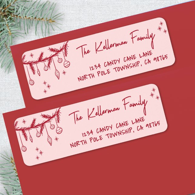 Étiquette Main Drake Quirky Christmas Adresse de retour (Hand Drawn Quirky Christmas Return Address label)