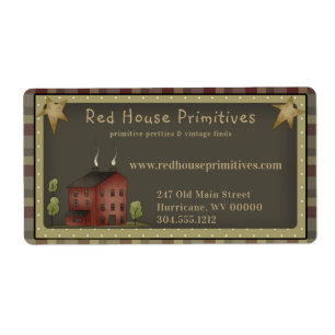 Étiquette Maison de campagne primitive rouge en forme de boî