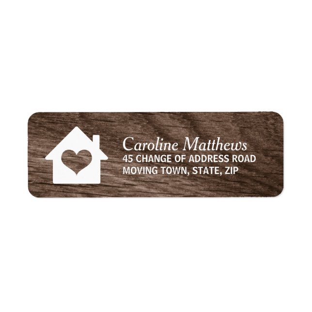 Étiquette Maison de coeur en bois élégant (Devant)