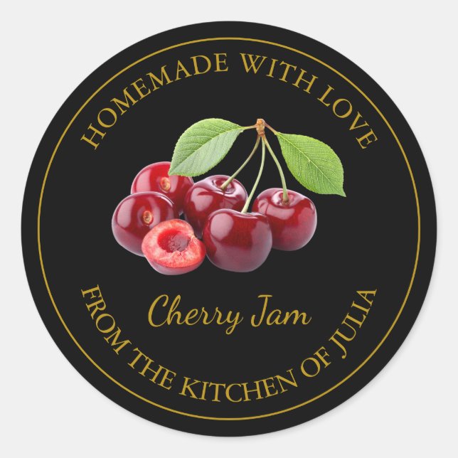 Étiquette maison de confiture de cerisier | Noir (Devant)