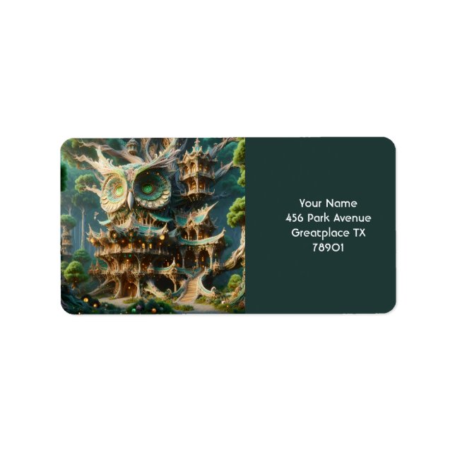 Étiquette Maison de l'arbre de la chouette Imaginaire (Devant)