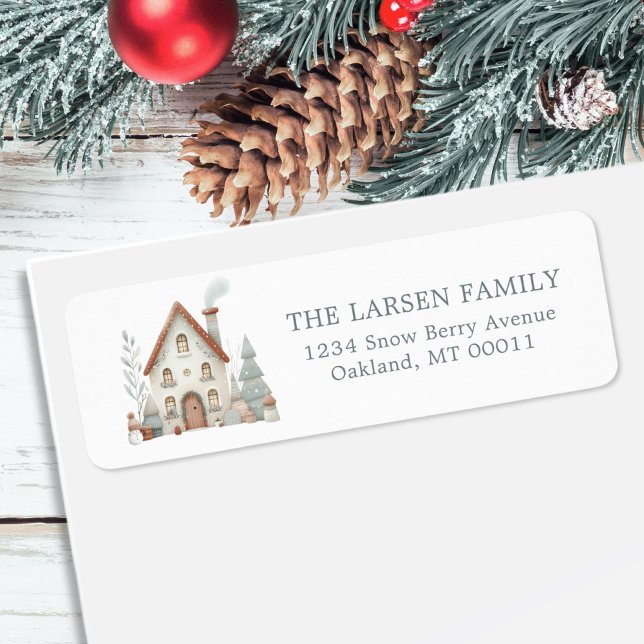 Étiquette Maison de Noël Whimsical chalet d'hiver (Créateur téléchargé)