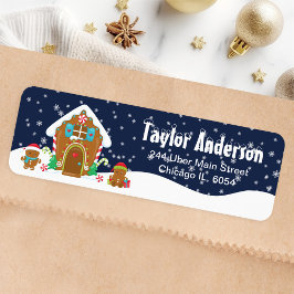 Étiquette Maison de pain d'épice de Noël Marine et Rouge
