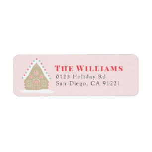 Étiquette Maison en pain d'épice Noël Holiday Pink Adresse