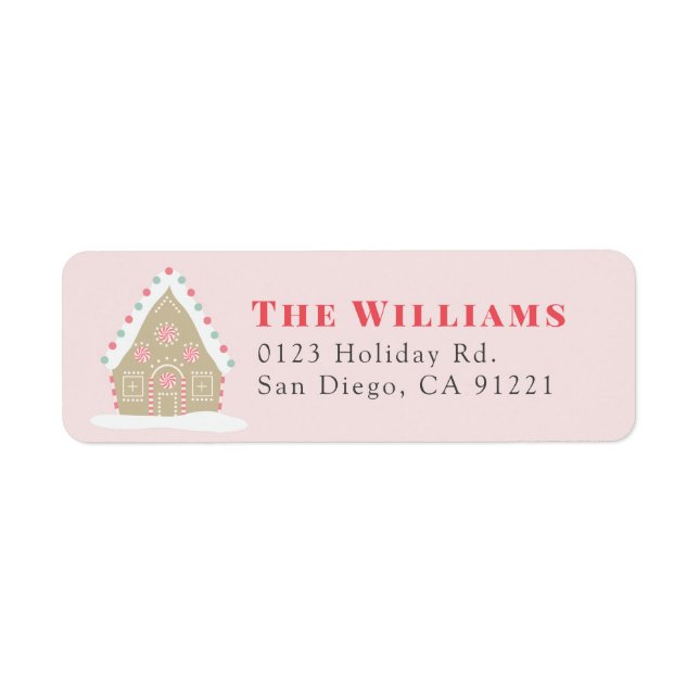 Étiquette Maison en pain d'épice Noël Holiday Pink Adresse (Devant)