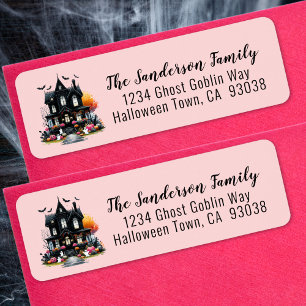 Étiquette Maison Hantée Rose Halloween Adresse de Retour