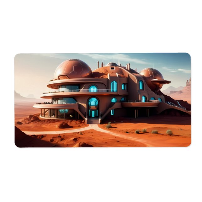 Étiquette Maison Red Planet - AI Villa futuriste du désert (Devant)