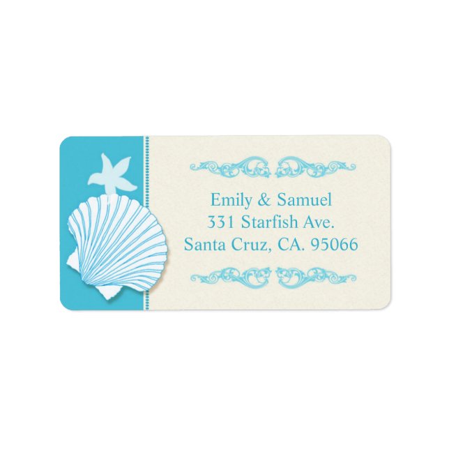 Étiquette Malibu Blue Beach Shell Mariage Adresse (Devant)