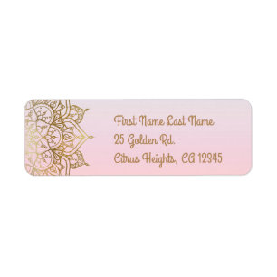 Étiquette Mandala doré Mariage moderne glamour rose pêche