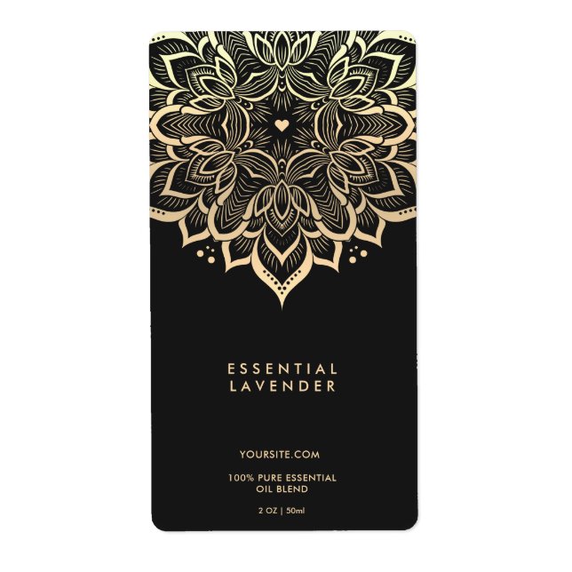 Étiquette Mandala Lotus Elégante Bougie Spirituelle Noire Or (Devant)