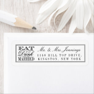 Étiquette Mangez, buvez et soyez mariés Mariage noir/blanc m