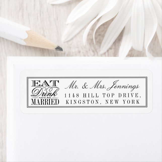 Étiquette Mangez, buvez et soyez mariés Mariage noir/blanc m (En situation)
