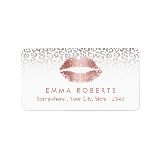 Étiquette Maquillage Artiste Rose Rose Gold Lips Salon Leopa (Devant)