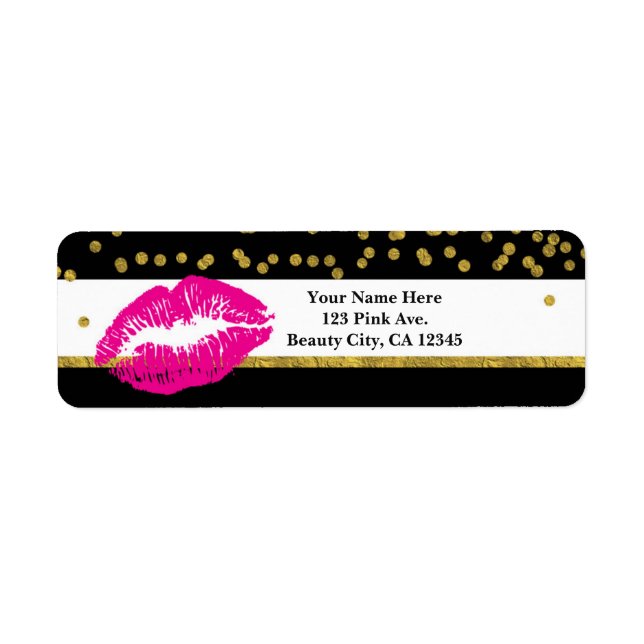 Étiquette Maquillage Lèvres Roses Gold Confetti & Stripes Gl (Devant)