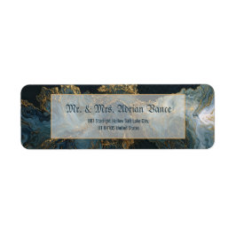 Étiquette Marbre Agate Feuille D'Or Marine Adresse De Retour