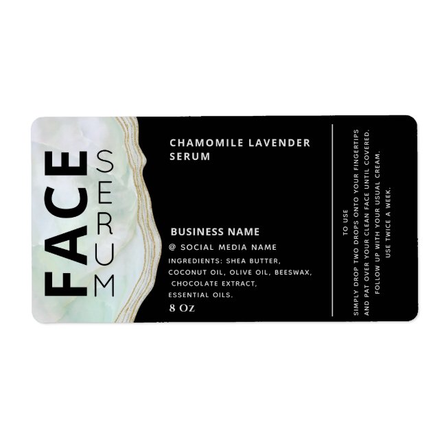 Étiquette Marbre agate professionnel noir visage sérum étiqu (Devant)