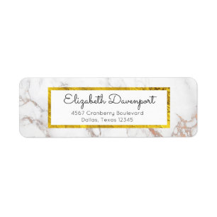 Étiquette Marbre blanc avec cadre Faux Gold Foil