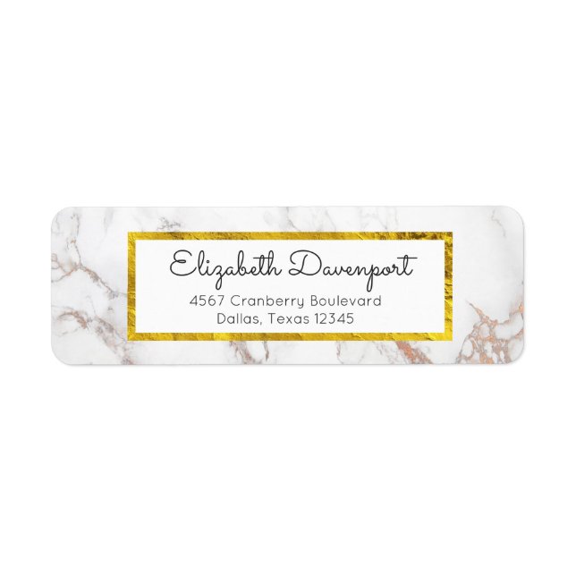 Étiquette Marbre blanc avec cadre Faux Gold Foil (Devant)