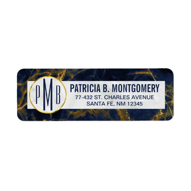 Étiquette Marbre bleu marine et or Marbre moderne Monogramme (Devant)