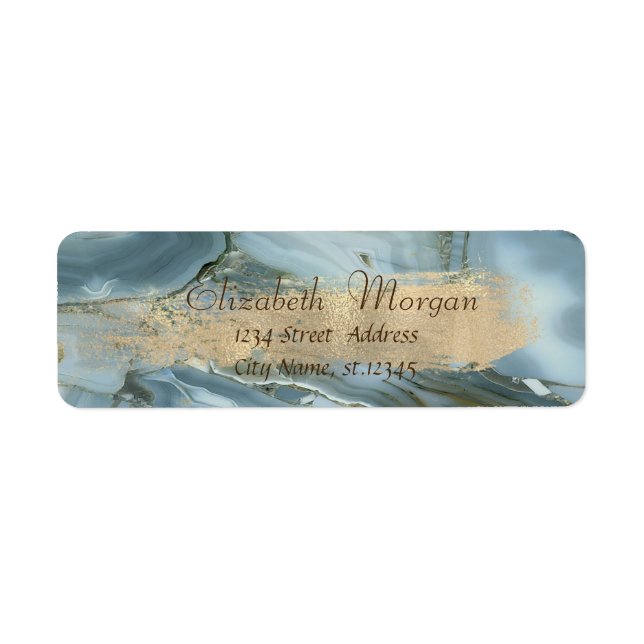 Étiquette Marbre Cool élégant, Brosse d'or Faux (Devant)